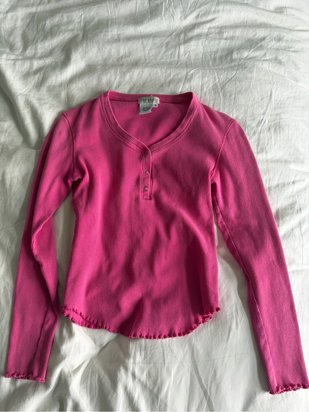 Paradox Pink Ribbed Cotton Tee size s